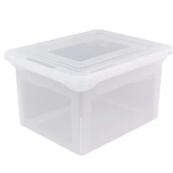 Office DepotĀ® Brand File Tote With Snap Lid And Built In Handles, Letter/Legal Size, 18" x 14 1/4" x 10-7/8", Clear
