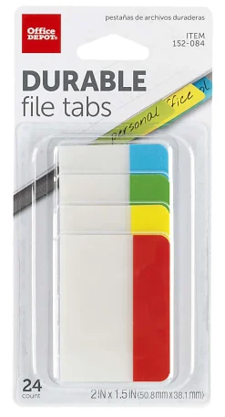 Office Depot® Brand Filing Tabs, 2", Assorted Colors, Pack Of 24