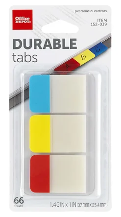 Office Depot® Brand Filing Tabs, 1" x 1 1/2", Assorted Colors, 22 Tabs Per Pad, Pack Of 3 Pads