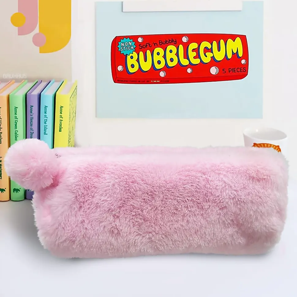 Office Depot® Brand Furry Pencil Pouch, 3-1/2" x 9", Light Pink