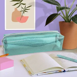 Office DepotĀ® Brand Glitter PU Pencil Pouch, 2-7/16" x 8-3/4", Blue Glitter, Total Quantity 1
