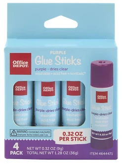 Office Depot® Brand Glue Sticks, 0.32 Oz, Purple, Pack Of 4 Glue Sticks