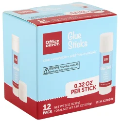 Office DepotĀ® Brand Glue Sticks, 0.32 Oz, Clear, Pack Of 12 Glue Sticks
