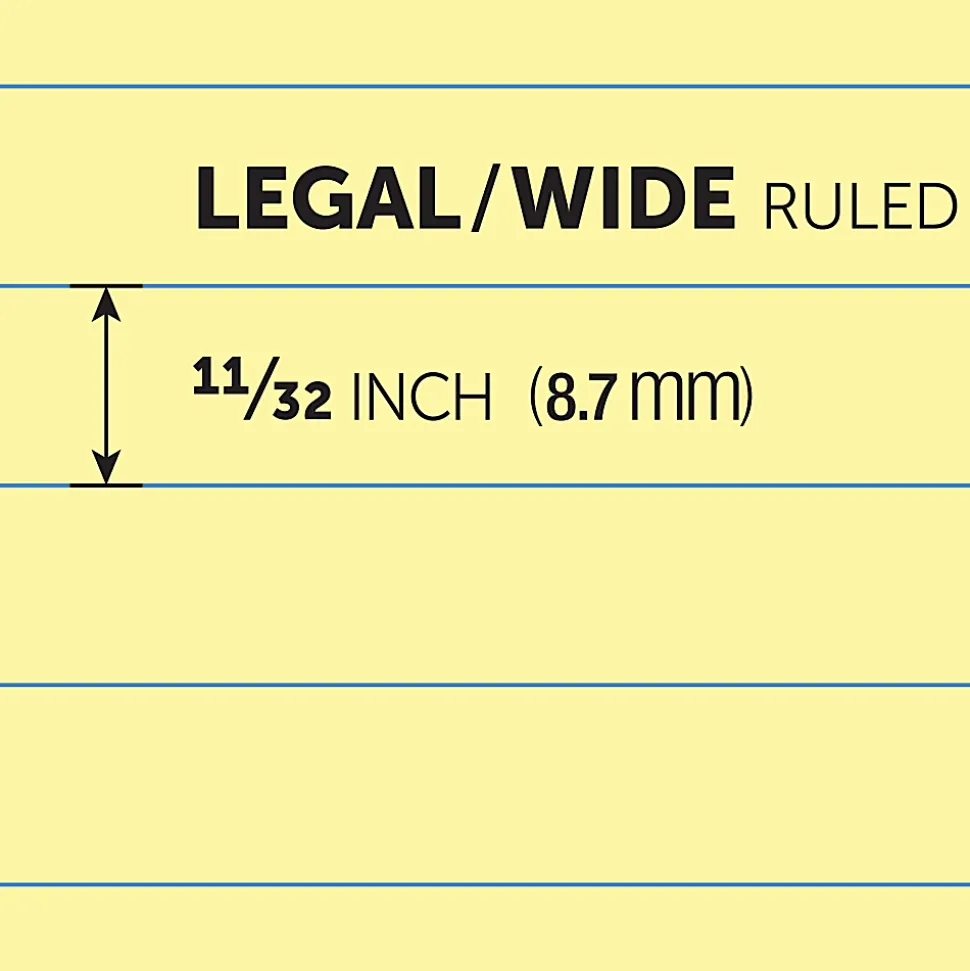 Office Depot® Brand Glue-Top Legal Pads, 8-1/2" x 11", Legal Ruled, 50 Sheets, Canary, Pack Of 12 Pads