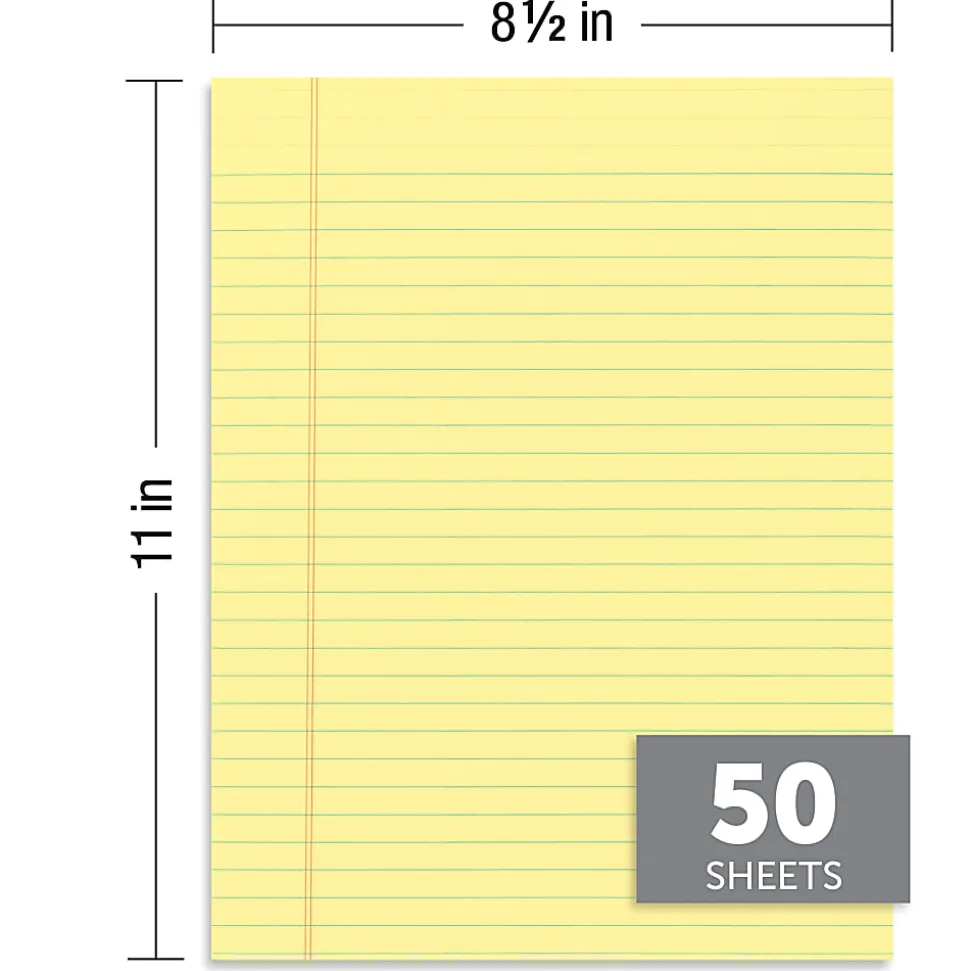 Office Depot® Brand Glue-Top Legal Pads, 8-1/2" x 11", Legal Ruled, 50 Sheets, Canary, Pack Of 12 Pads