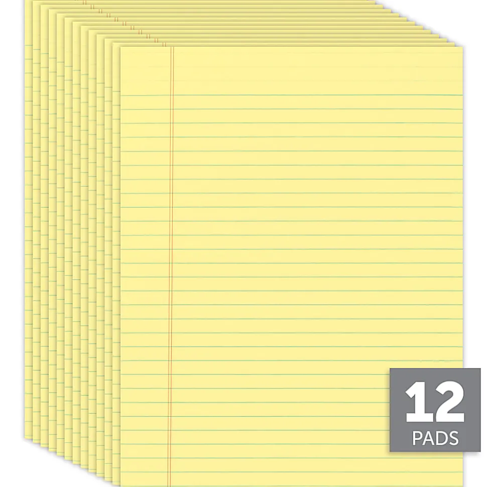 Office Depot® Brand Glue-Top Legal Pads, 8-1/2" x 11", Legal Ruled, 50 Sheets, Canary, Pack Of 12 Pads