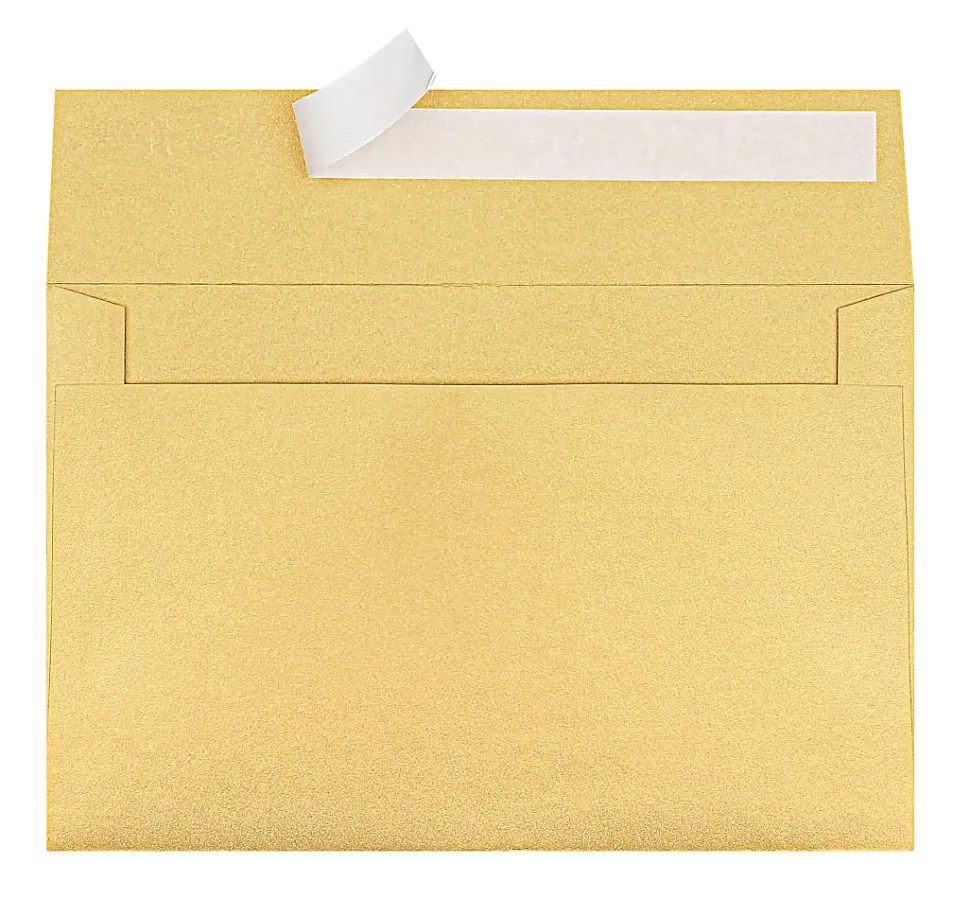 Office Depot® Brand Greeting Card Envelopes, A9, 5-3/4" x 8-3/4", Clean Seal, Gold Pearl, Box Of 25