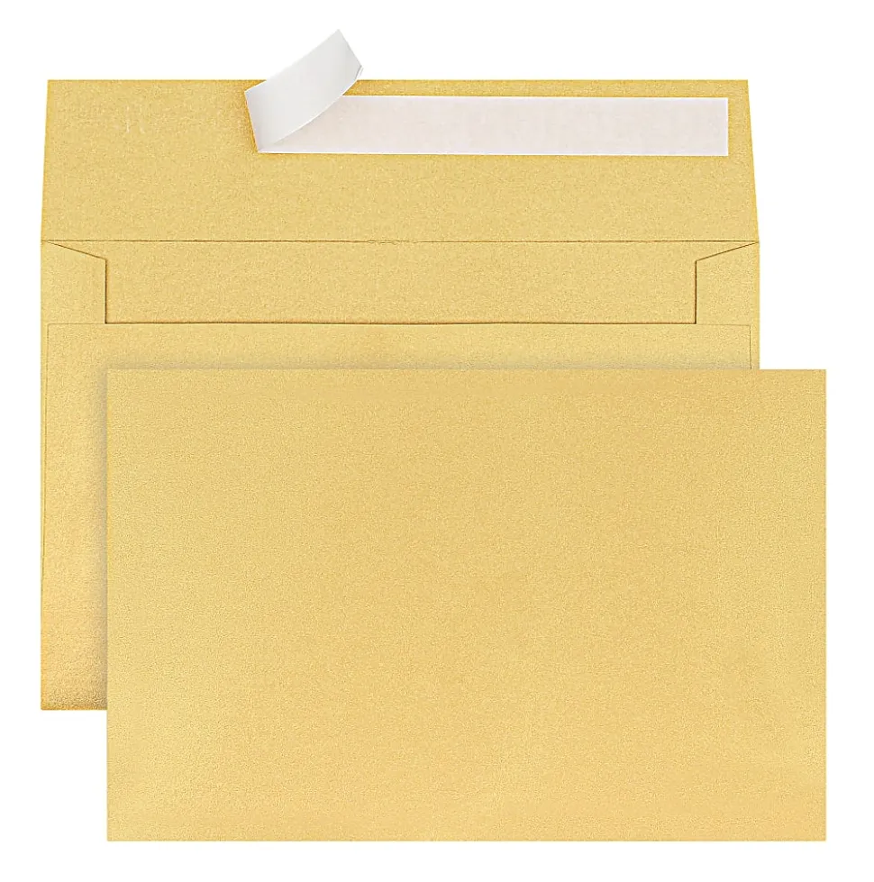 Office Depot® Brand Greeting Card Envelopes, A9, 5-3/4" x 8-3/4", Clean Seal, Gold Pearl, Box Of 25