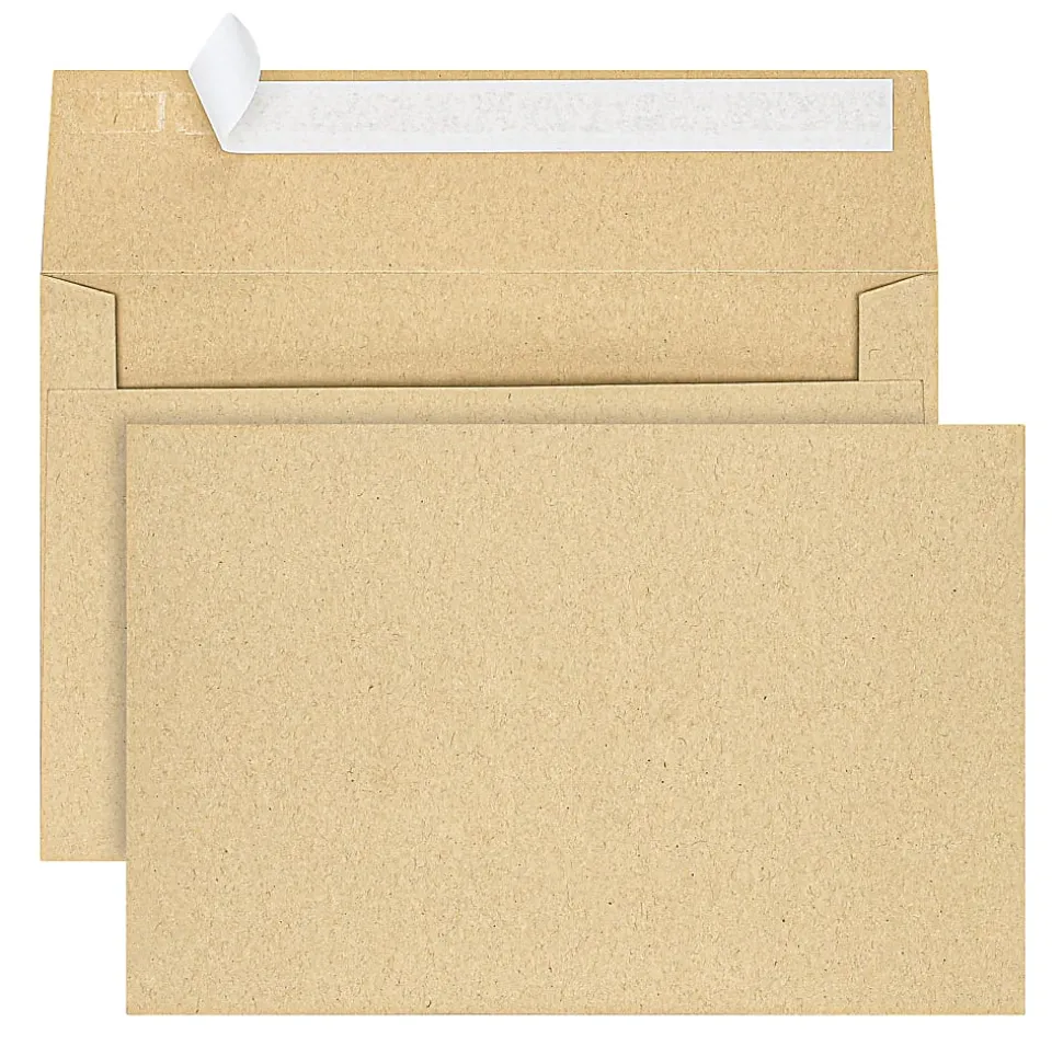 Office Depot® Brand Greeting Card Envelopes, A9, 5-3/4" x 8-3/4", Clean Seal, Brown Kraft, Box Of 25