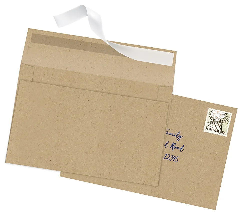 Office Depot® Brand Greeting Card Envelopes, A9, 5-3/4" x 8-3/4", Clean Seal, Brown Kraft, Box Of 25
