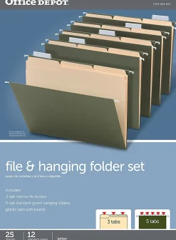 Office DepotĀ® Brand Hanging File Folder/File Folder Combo Kit, Letter Size (8-1/2" x 11"), 3/4" Expansion, 100% Recycled, Green
