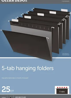 Office DepotĀ® Brand Hanging File Folders, 1/5-Cut, Letter Size, Black, Pack Of 25 Folders