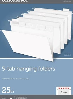 Office DepotĀ® Brand Hanging File Folders, 1/5-Cut, Letter Size, White, Pack Of 25 Folders
