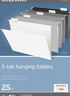 Office DepotĀ® Brand Hanging File Folders, 1/5-Cut, Letter Size, Assorted Grayscale Colors, Pack Of 25 Folders