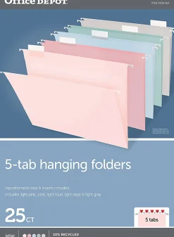 Office Depot® Brand Hanging File Folders, 1/5-Cut, Letter Size, Assorted Pastel Colors, Pack Of 25 Folders