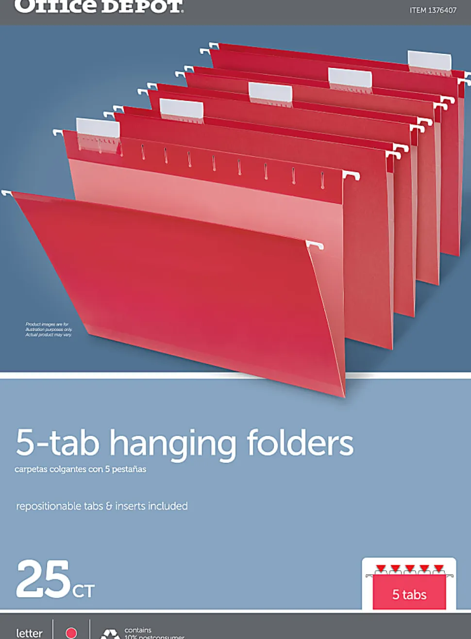 Office Depot® Brand Hanging Folders, Letter Size, Red, Box Of 25