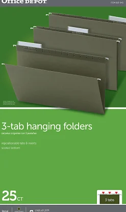 Office DepotĀ® Brand Hanging Folders, 1/3 Cut, Legal Size, 100% Recycled, Green, Pack Of 25