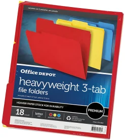 Office Depot® Brand Heavy-Duty Top-Tab File Folders, 3/4" Expansion, 8-1/2" x 11", Letter Size, Assorted, Pack Of 18 Folders
