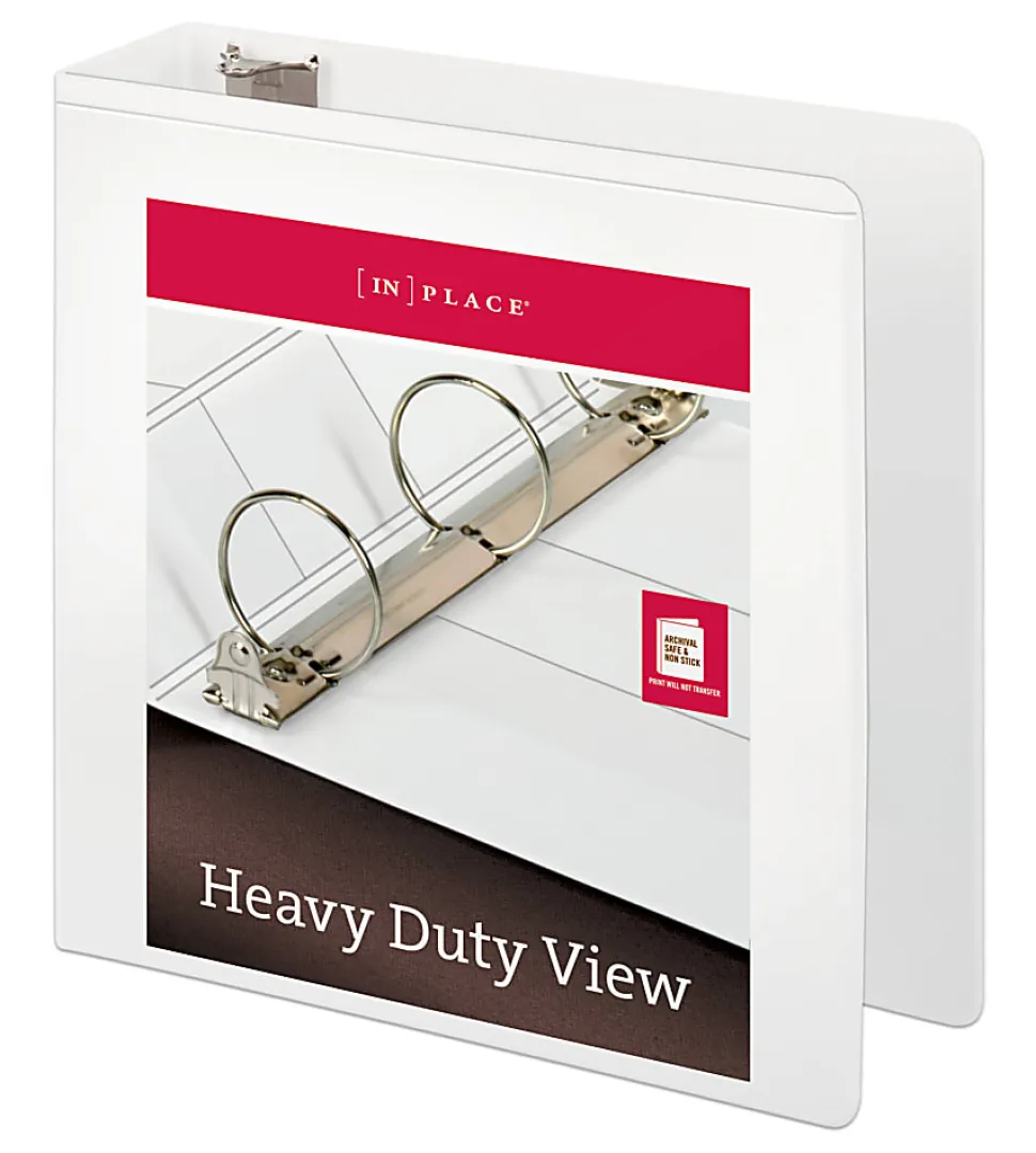 Office Depot® Brand Heavy-Duty Nonstick View 3-Ring Binder, 3" Round Rings, White