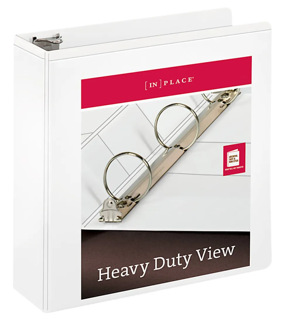 Office Depot® Brand Heavy-Duty Nonstick View 3-Ring Binder, 3" Round Rings, White