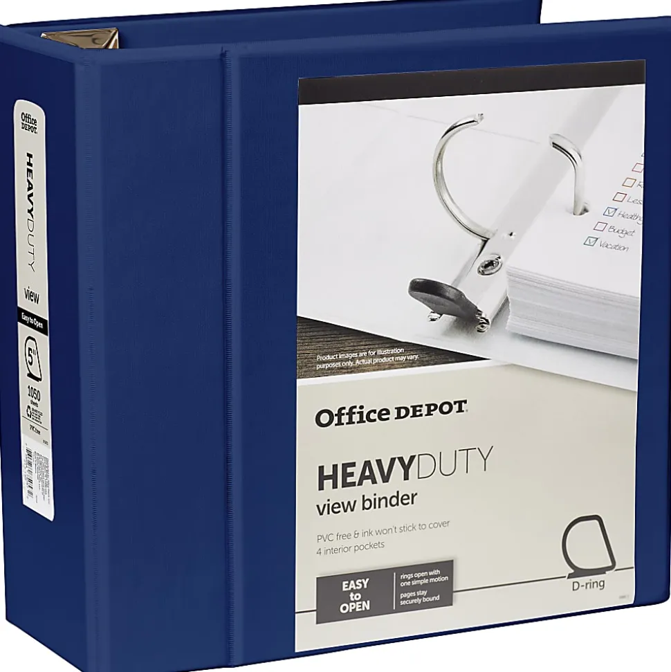 Office Depot® Brand Heavy-Duty View 3-Ring Binder, 5" D-Rings, Navy