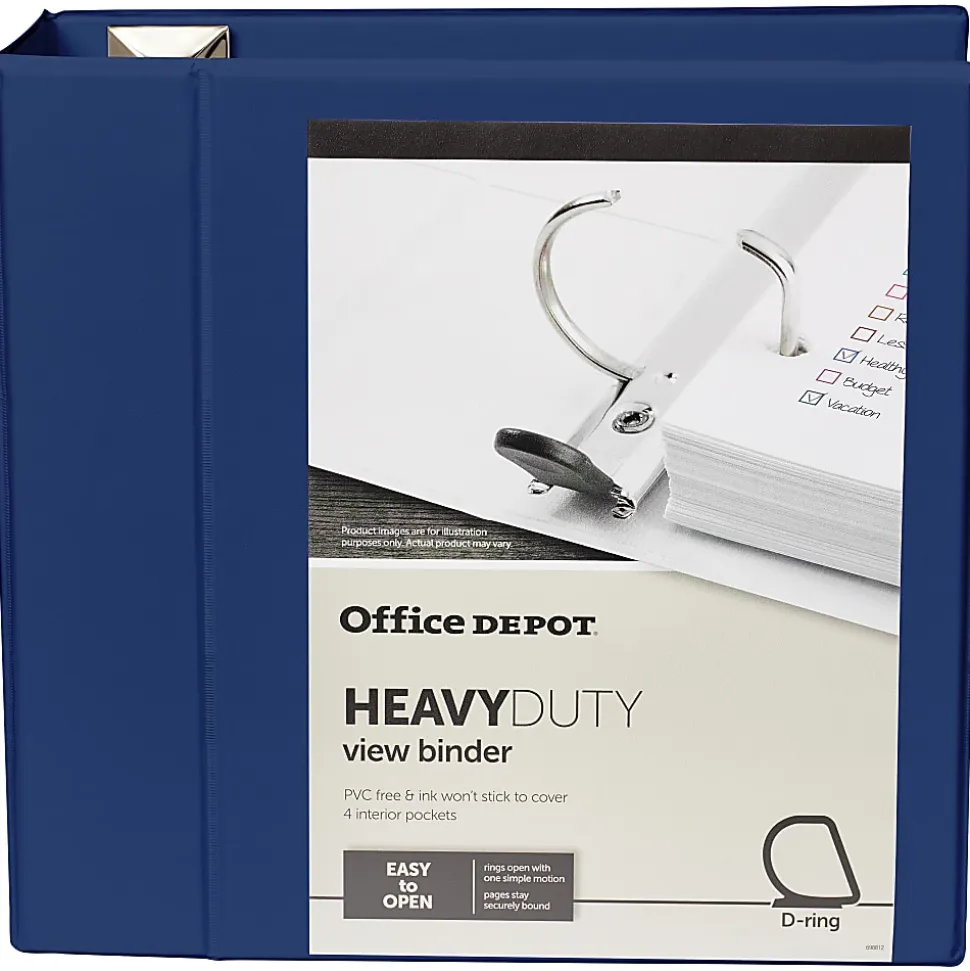 Office Depot® Brand Heavy-Duty View 3-Ring Binder, 5" D-Rings, Navy
