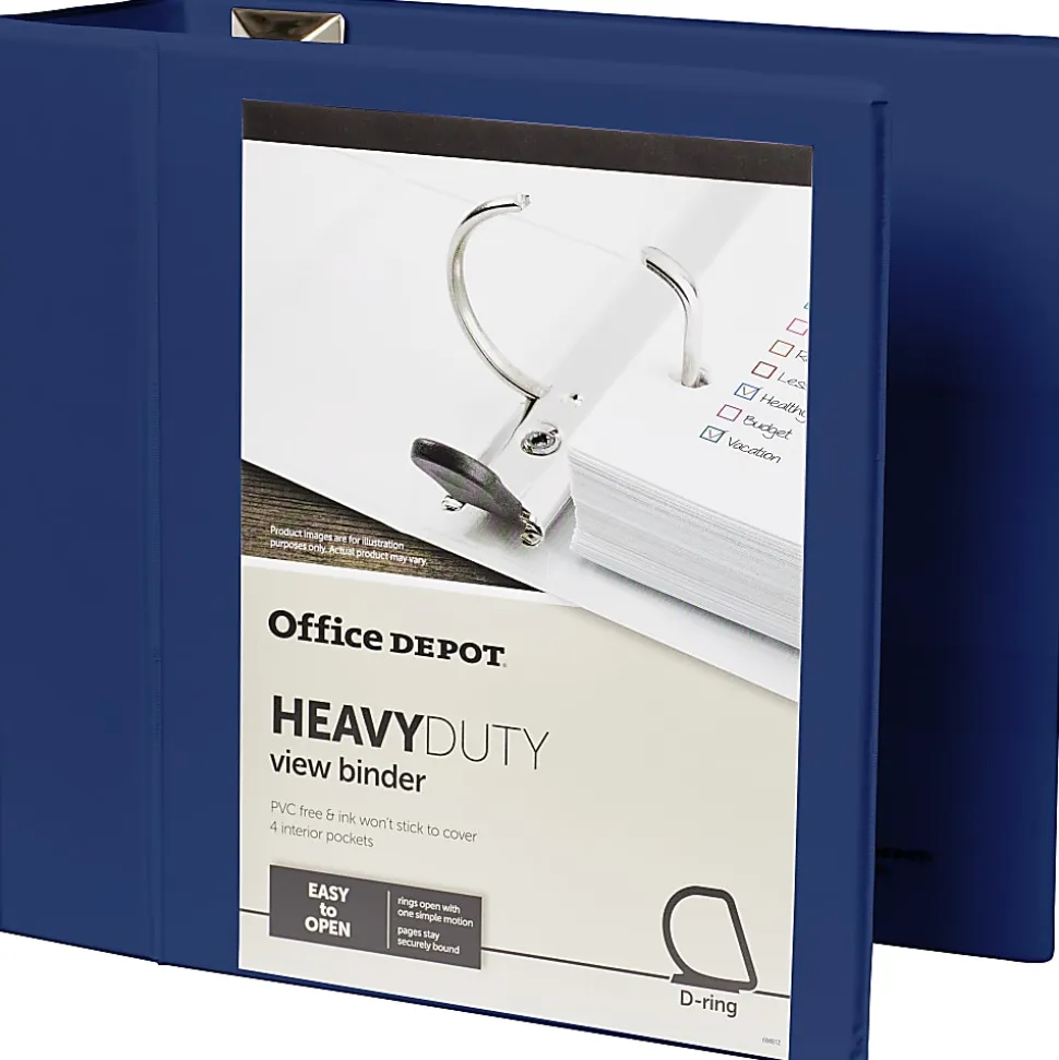 Office Depot® Brand Heavy-Duty View 3-Ring Binder, 5" D-Rings, Navy