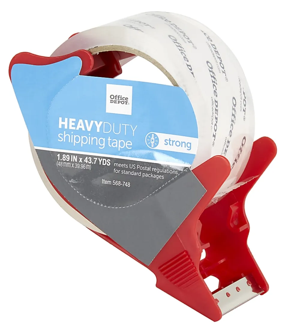 Office Depot® Brand Heavy Duty Shipping Packing Tape With Dispenser, 1.89" x 43.7 Yd., Crystal Clear