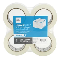 Office Depot® Brand Heavy Duty Shipping Packing Tape, 1.89" x 109.4 Yd., Clear, Pack Of 4 Rolls