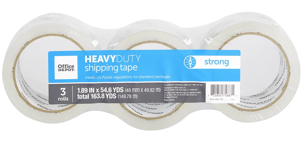 Office Depot® Brand Heavy Duty Shipping Packing Tape, 1.89" x 54.6 Yd., Crystal Clear, Pack Of 3 Rolls