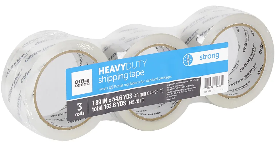 Office Depot® Brand Heavy Duty Shipping Packing Tape, 1.89" x 54.6 Yd., Crystal Clear, Pack Of 3 Rolls