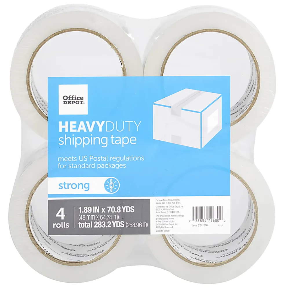 Office Depot® Brand Heavy Duty Shipping Packing Tape, 1.89" x 70.8 Yd, Crystal Clear, Pack Of 4 Rolls