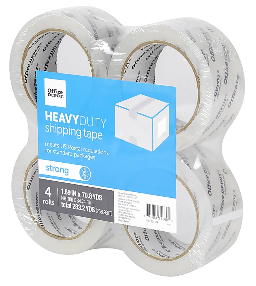 Office Depot® Brand Heavy Duty Shipping Packing Tape, 1.89" x 70.8 Yd, Crystal Clear, Pack Of 4 Rolls