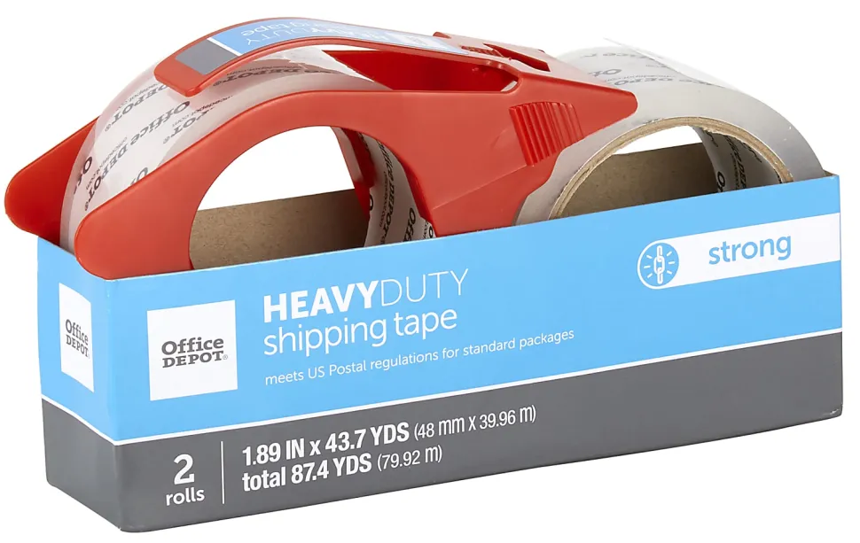 Office Depot® Brand Heavy-Duty Shipping Packing Tape With Dispenser, 1.89" x 43.7 Yd., Clear, Pack Of 2