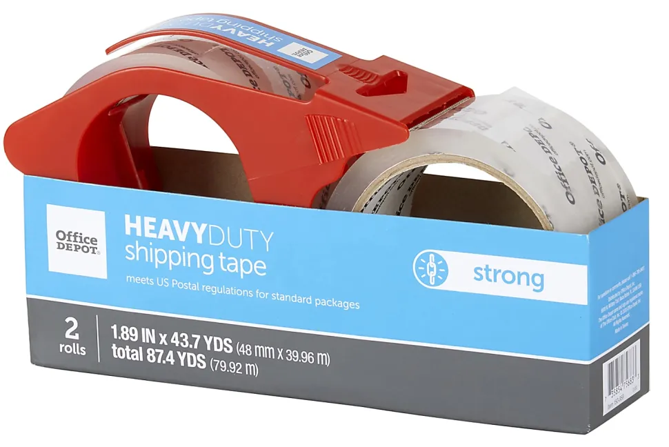 Office Depot® Brand Heavy-Duty Shipping Packing Tape With Dispenser, 1.89" x 43.7 Yd., Clear, Pack Of 2