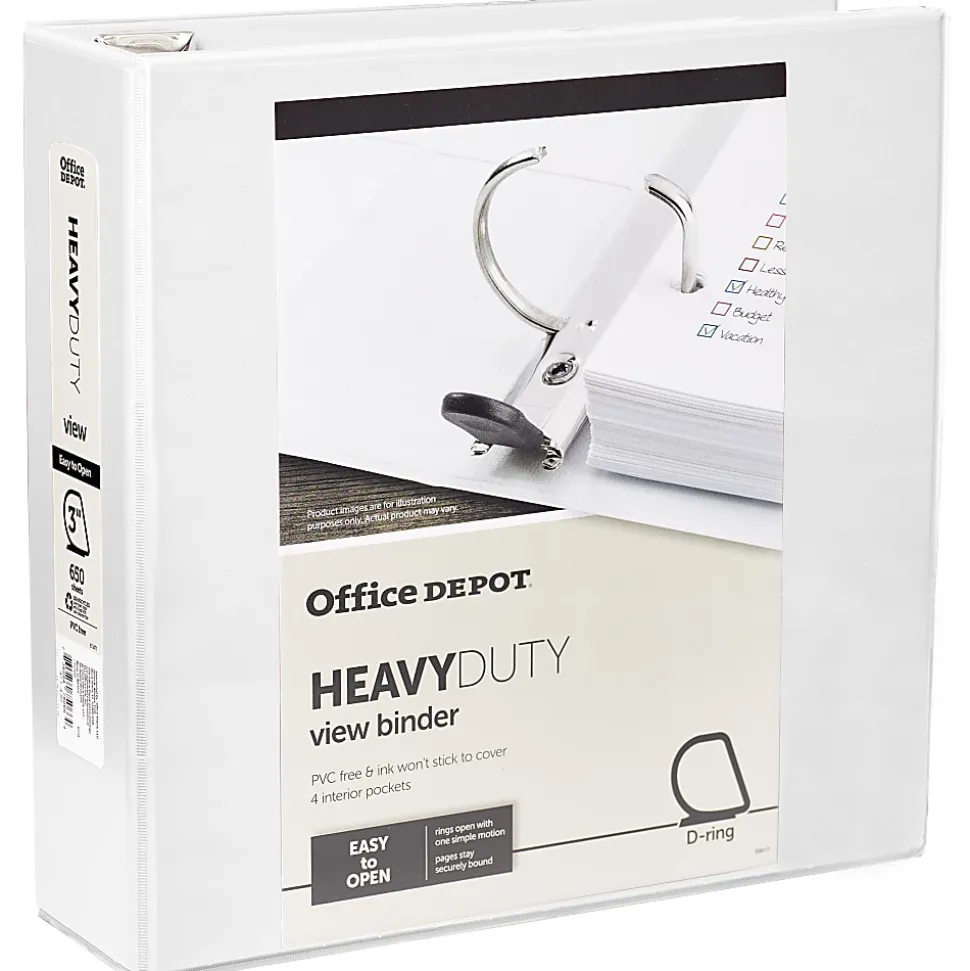 Office Depot® Brand Heavy-Duty View 3-Ring Binder, 3" D-Rings, White