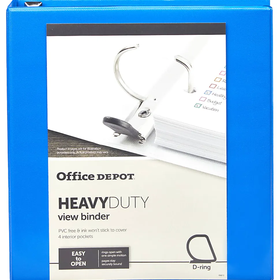 Office Depot® Brand Heavy-Duty View 3-Ring Binder, 1 1/2" D-Rings, Blue