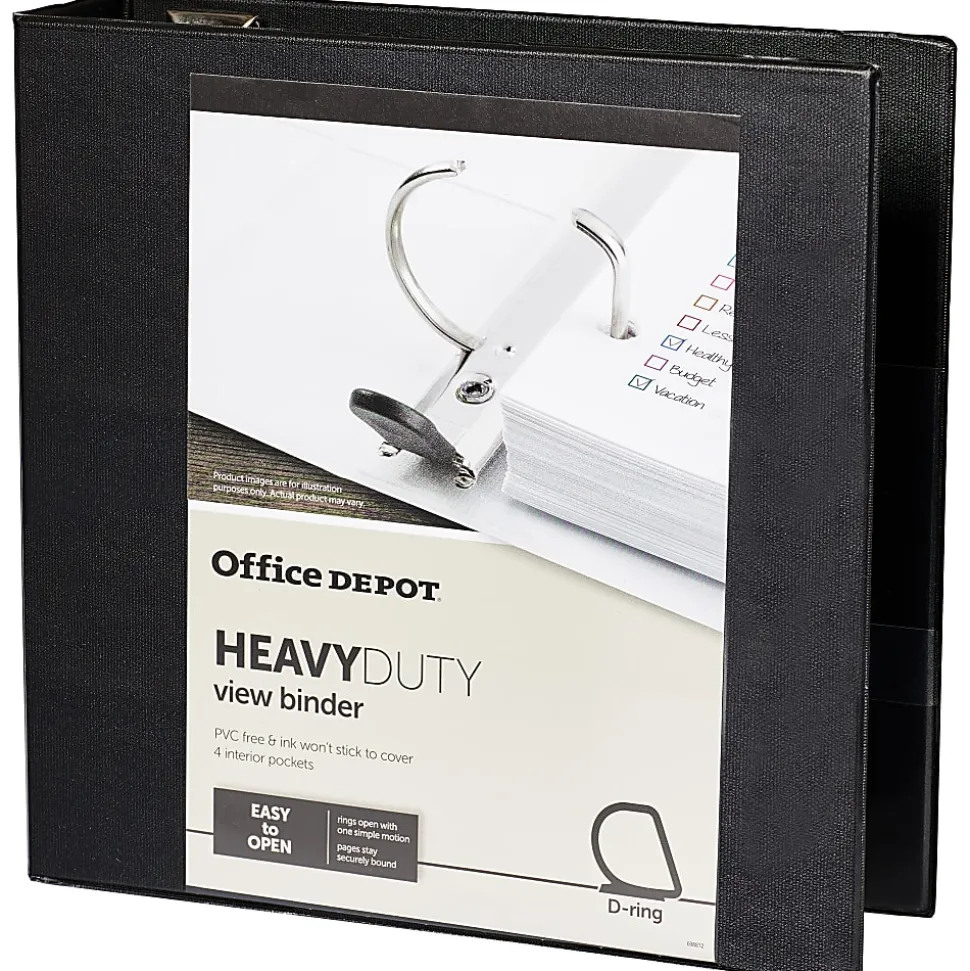 Office Depot® Brand Heavy-Duty View 3-Ring Binder, 3" D-Rings, 49% Recycled, Black