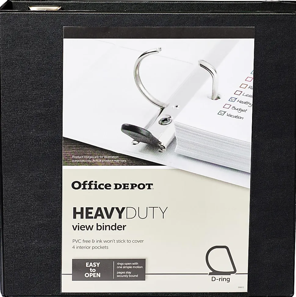 Office Depot® Brand Heavy-Duty View 3-Ring Binder, 3" D-Rings, 49% Recycled, Black