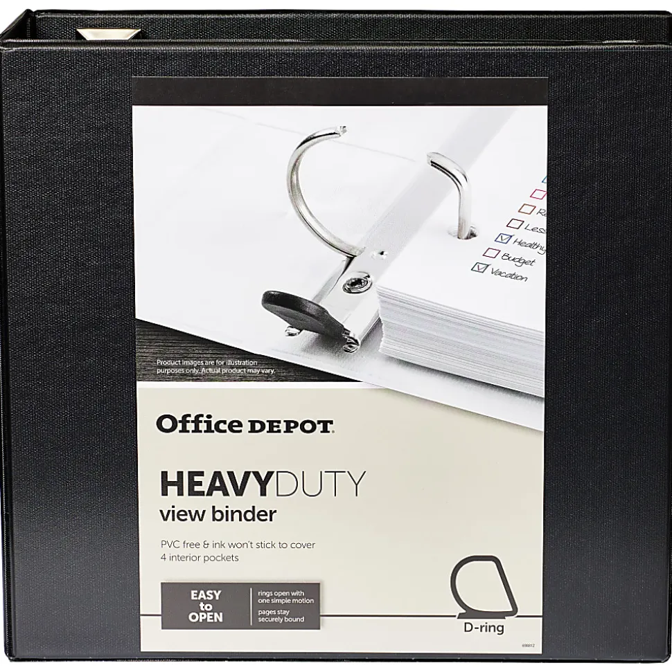 Office Depot® Brand Heavy-Duty View 3-Ring Binder, 4" D-Rings, Black