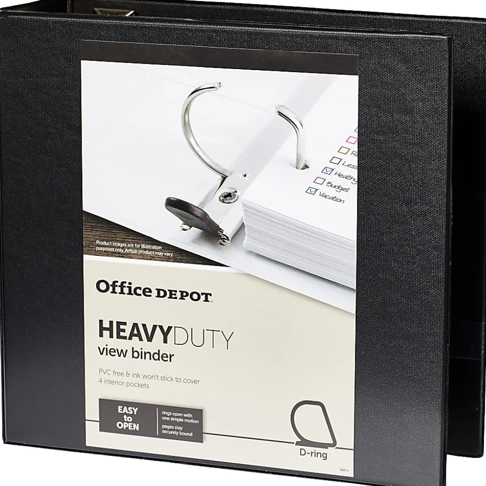 Office Depot® Brand Heavy-Duty View 3-Ring Binder, 4" D-Rings, Black