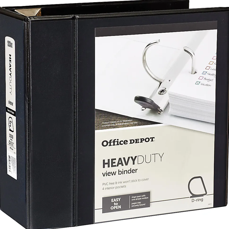 Office Depot® Brand Heavy-Duty View 3-Ring Binder, 5" D-Rings, Black