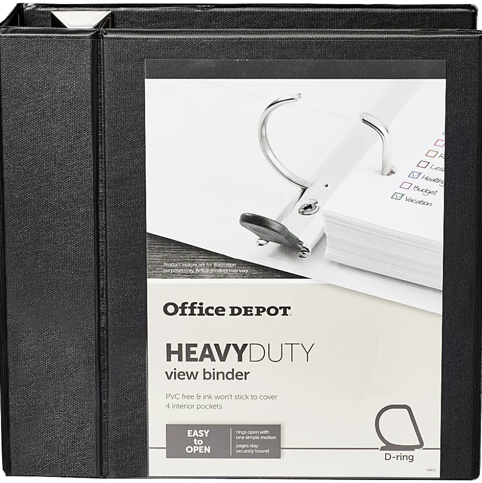 Office Depot® Brand Heavy-Duty View 3-Ring Binder, 5" D-Rings, Black