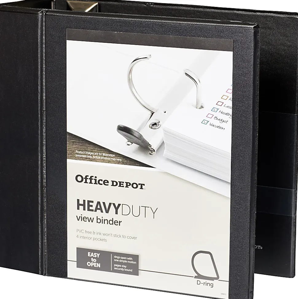 Office Depot® Brand Heavy-Duty View 3-Ring Binder, 5" D-Rings, Black