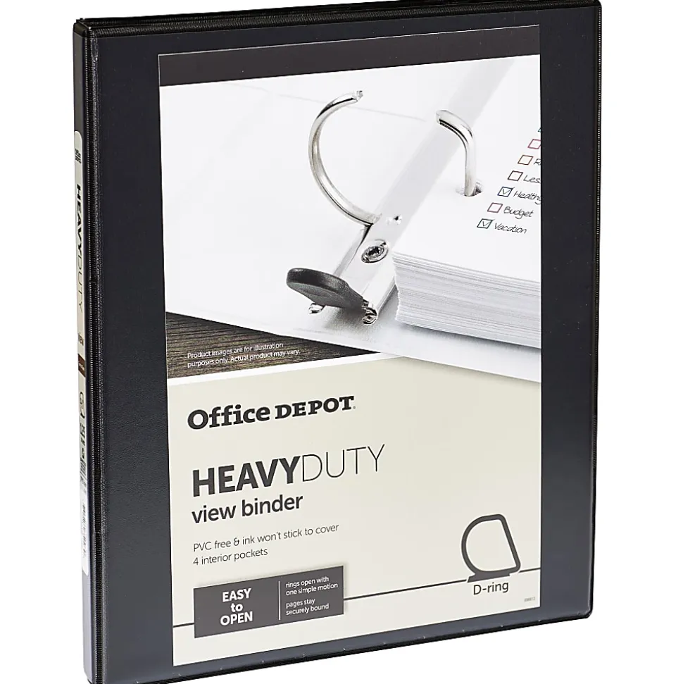 Office Depot® Brand Heavy-Duty View 3-Ring Binder, 1/2" D-Rings, Black