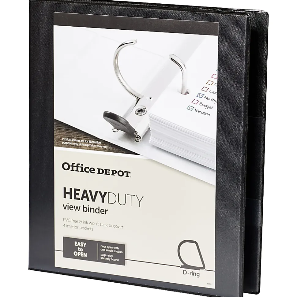 Office Depot® Brand Heavy-Duty View 3-Ring Binder, 1/2" D-Rings, Black
