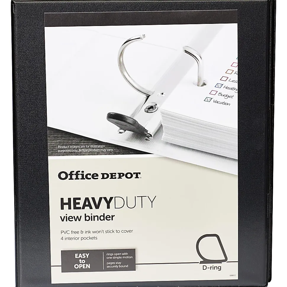 Office Depot® Brand Heavy-Duty View 3-Ring Binder, 1/2" D-Rings, Black