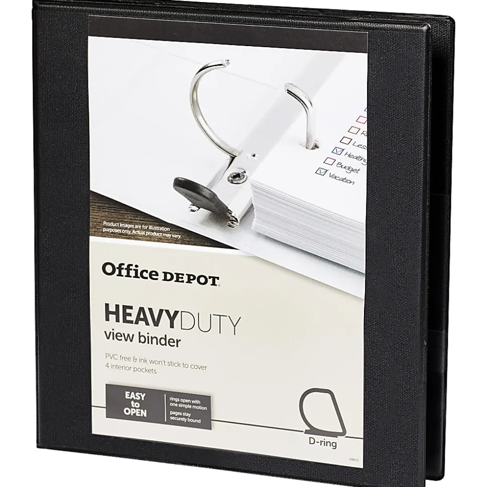 Office Depot® Brand Heavy-Duty View 3-Ring Binder, 1" D-Rings, 49% Recycled, Black