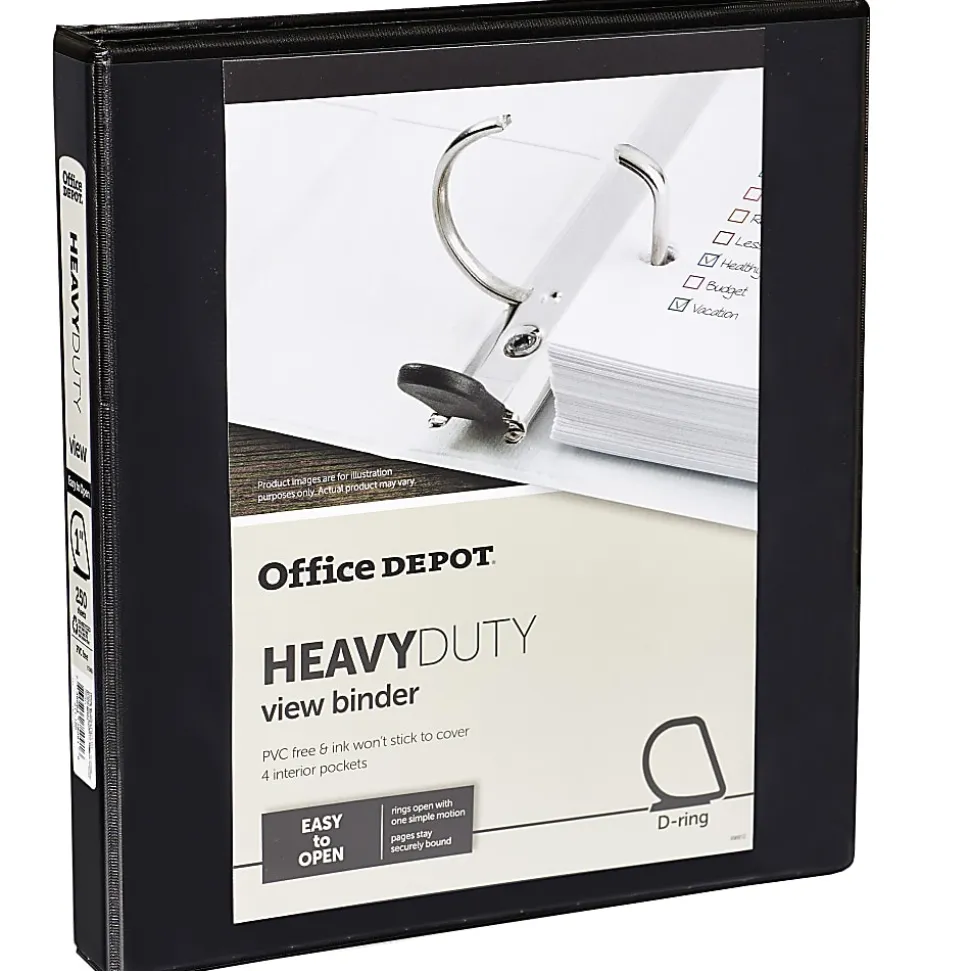 Office Depot® Brand Heavy-Duty View 3-Ring Binder, 1" D-Rings, 49% Recycled, Black