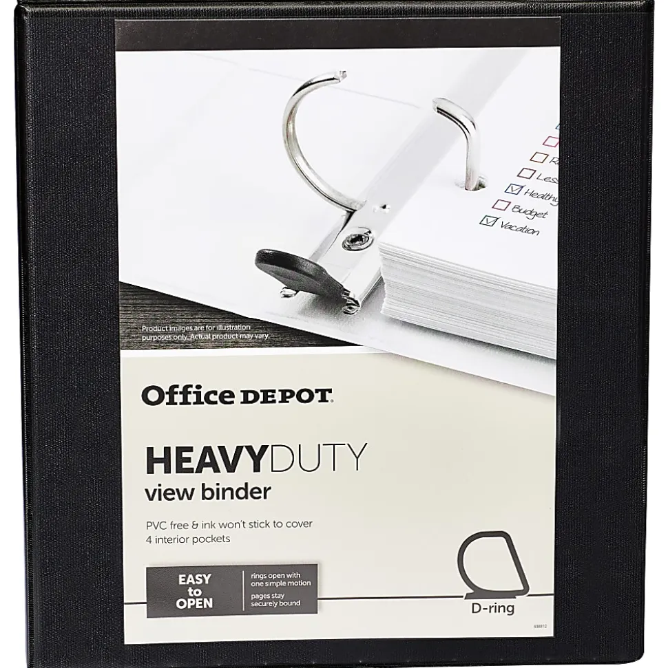 Office Depot® Brand Heavy-Duty View 3-Ring Binder, 1" D-Rings, 49% Recycled, Black
